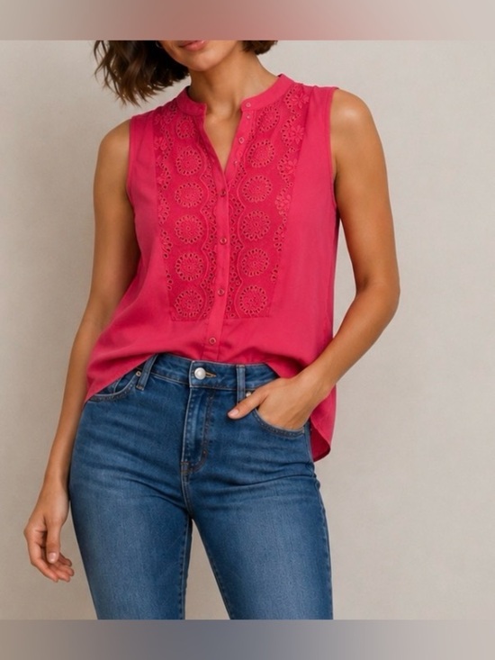 Anthropologie Tops - Anthropologie Maeve Top Blouse Marguerite Blouse Red Sleeveless Tank Tomato Lace